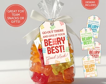 Beary Best Gift Tag | Team Good Luck | Goodie Treat Bag | PDF Files | Dance Team Gift, Sport Team Gift Ideas