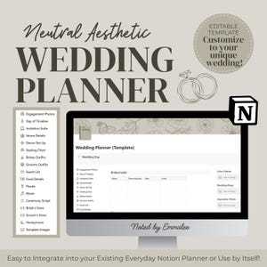 Wedding Planner | Notion Template | Neutral, Aesthetic, Bridal, Clean | Wedding Planning, Organization, Tracking