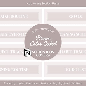 Brown Notion Headers: 250+ PNG Planner Images (Digital Download)