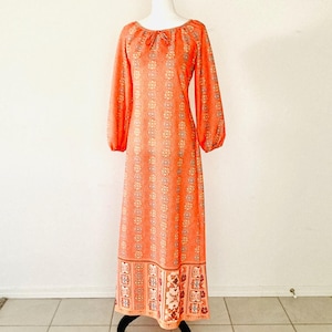 1960’s Bright Orange Maxi Dress / &quot;Bleeker Street&quot; Polyester Full Length Dress Womans Size S-M