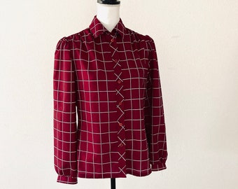 Vintage 1970’s Maroon Blouse / “Lady Arrow” Burgundy Retro Polyester Womans Top Size Medium Shirt