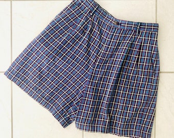 Liz Claiborne Baggy Shorts / Vintage 1990’s High Waist Cotton Pleated Plaid Summer Shorts Size XS-S