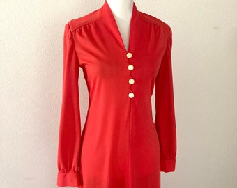 1960’s Mod Long Orange Dress / Vintage Full Length Polyester Retro Dress Womans XS