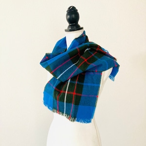 Blue Orlon Acrylic Plaid Scarf / Vintage 1970’s Red Green Blue Neck Scarf