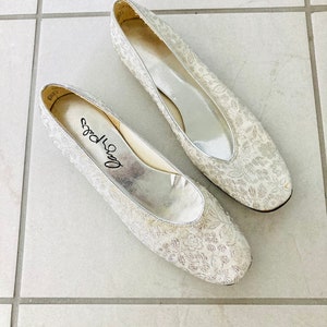 Shimmer Silver Slip On Shoes / Vintage 1960’s Retro Lazy Pals Ladies Slippers Womans Size 6