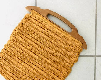 Mustard Orange Crocheted Bag / Vintage Retro 1970’s Bohemian Hippie Handbag Purse