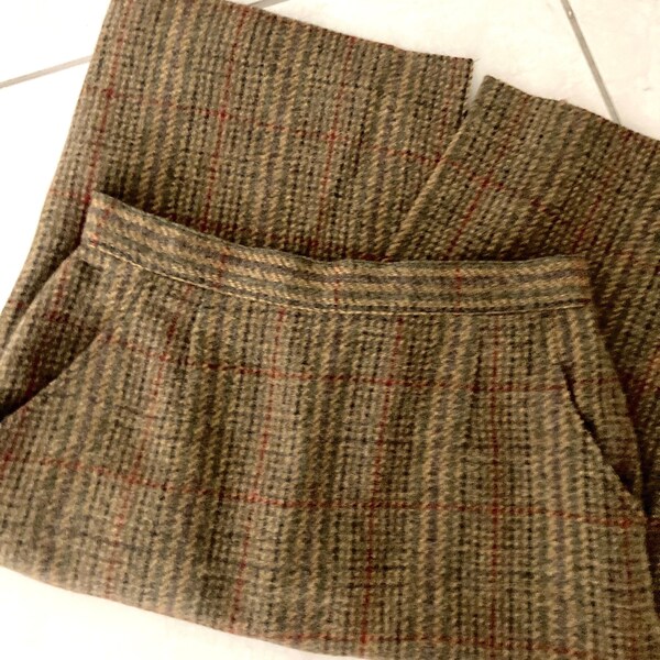 High Waist Wool Tweed Skirt / Vintage Brown Mid-Length Pencil Skirt Size Small "Ports International"