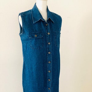1990’s Blue Jean Jumper Dress / Vintage Retro Cotton Denim Long Maxi Dress “Front Button” Womans Size Medium