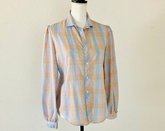 1970’s Retro Hippie Blouse / Vintage Striped Button "Nordstrom" Top Shirt Womans Size Medium