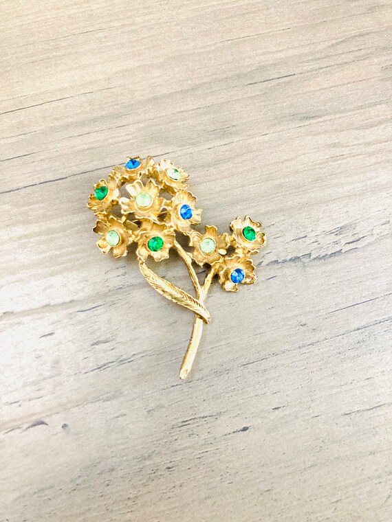 1970’s Golden Brooch Pin / Vintage Blue and Green… - image 5