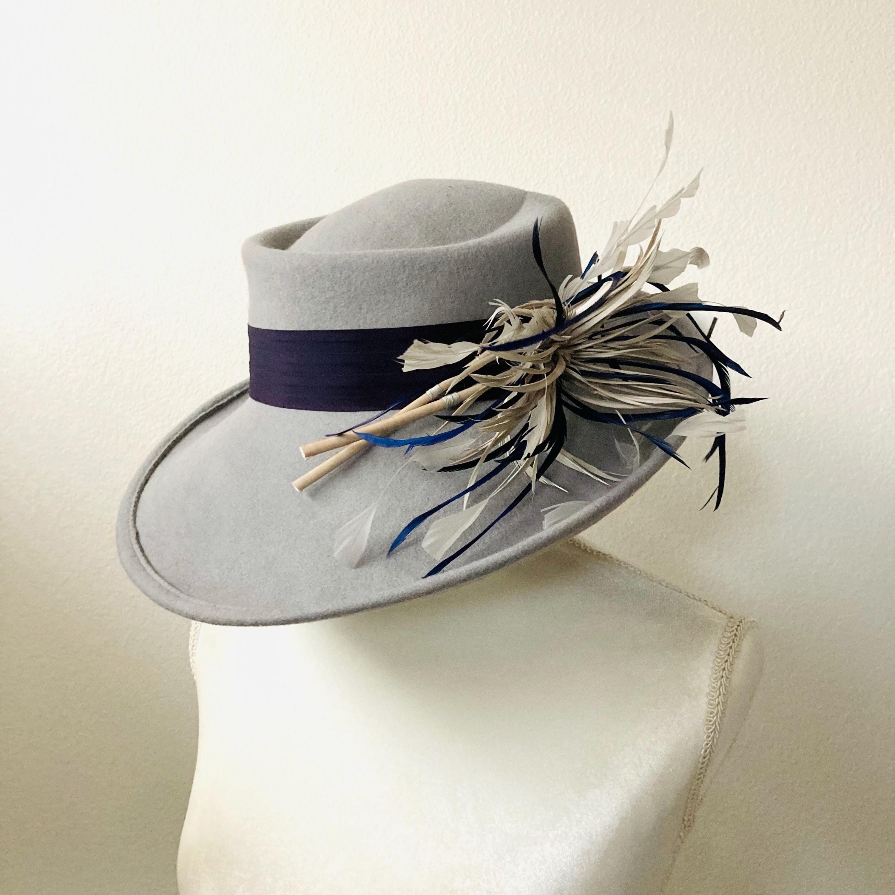 Vintage Lancaster Gray Wool Asymmetrical Fedora With Ribbon And Feathers Lancaster Fedora - Etsy main image 3