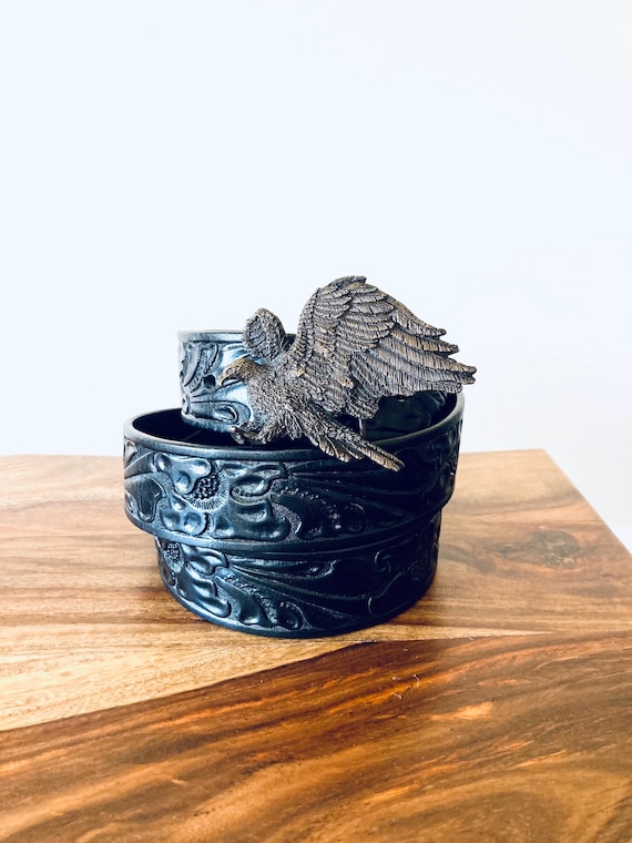 Vintage Tooled Leather Belt: Eagle Buckle, Country Western  display picture 1