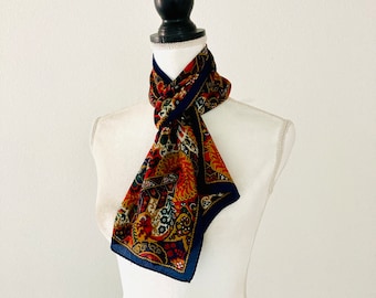 Long Floral Vintage Scarf / Abstract Paisley Red and Blue Scarf