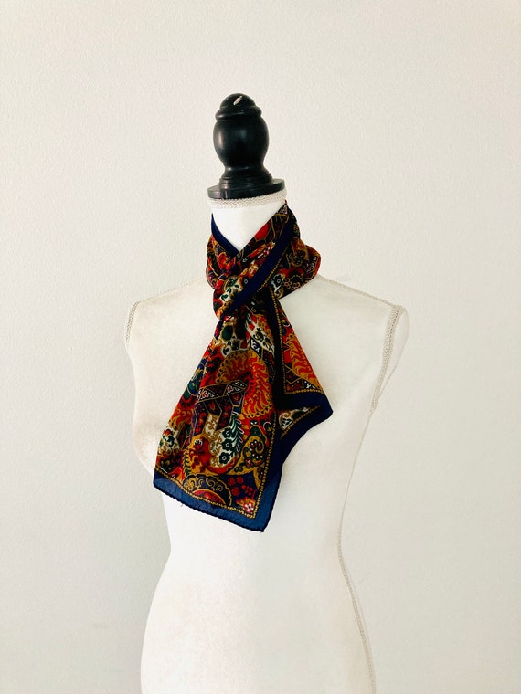 Long Floral Vintage Scarf / Abstract Paisley Red a