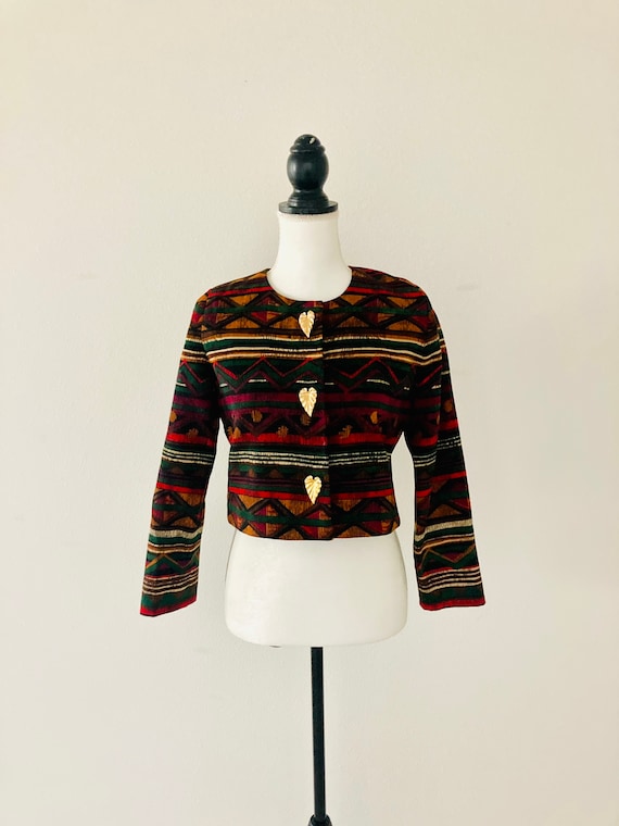 1980’s Cropped Wool Jacket / Vintage Abstract Prin