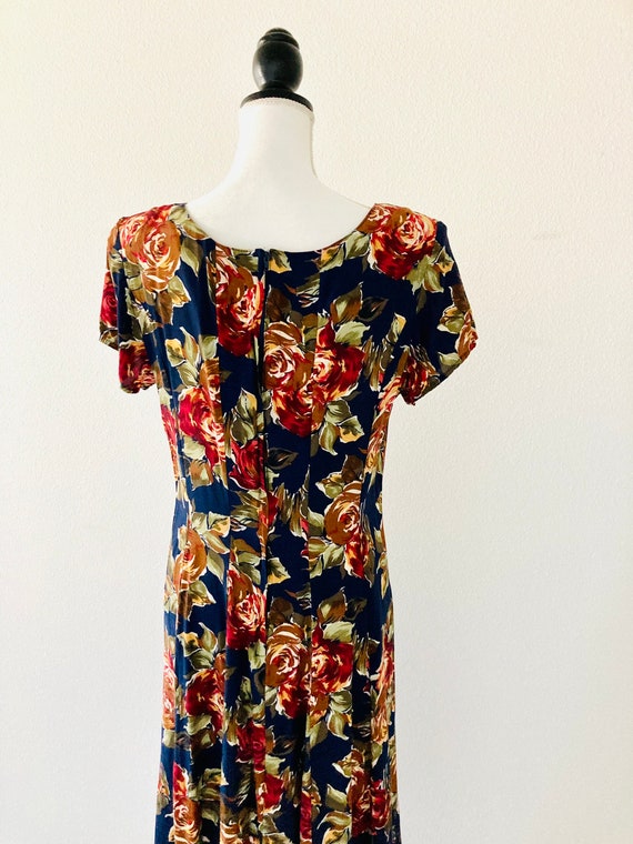 1990’s Rayon Floral Dress / Vintage Blue Flowered… - image 7