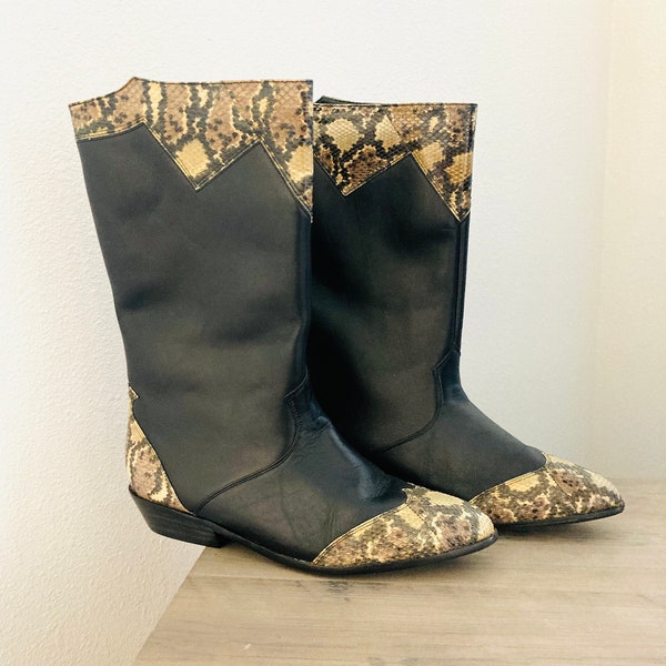 1980’s Reptile Skin Leather Boots / Vintage “Marc Alpert” Python Mid-Calf Boots Size 8 USA