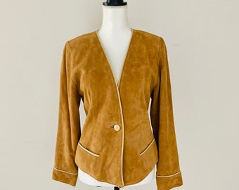 Suede Leather Jacket / Vintage Light Brown Trendy “Rittmaster Sherry Michals” Leather Coat Womans Size Small