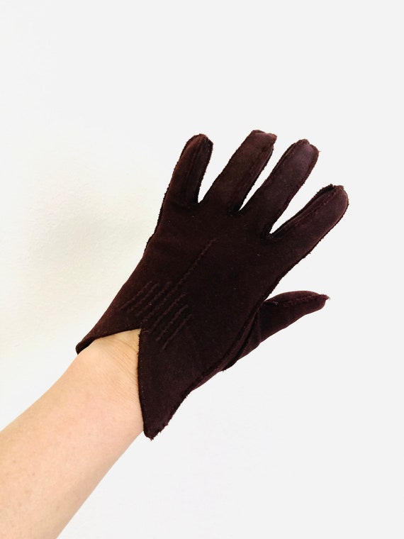Chocolate Brown Wrist Gloves / Vintage 1950’s 60’… - image 4