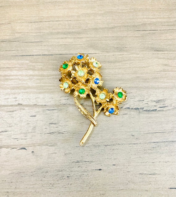1970’s Golden Brooch Pin / Vintage Blue and Green… - image 2