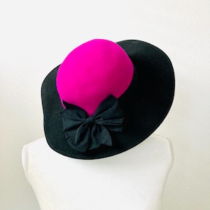 Vintage Purple and Black Wide Brim Hat / Wool Felt Beatiful Fashion Designer Hat