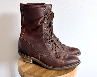 RARE Leather Laredo Cowgirl Boots / Vintage Lace Up Fringe Western Riding Boots Size 8.5-9 Womans US Country