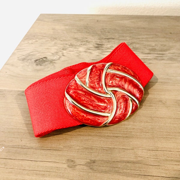 1980’s Stretchy Red Belt / Vintage Retro "Day-Lor" Womans Belt Golden Trim Buckle Size 30-32 inches