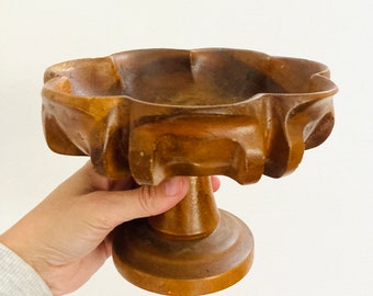 Vintage Wooden Hand Carved Bowl / Farmhouse Kitchen Decor Wood Candy Dish