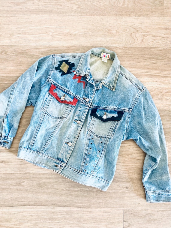 Vintage 90s Light Wash Denim Jacket: Zana-di Stonewashed Patchwork