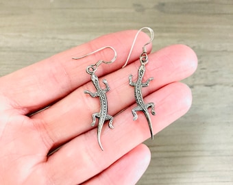 Sterling Silver Lizard Earrings / Vintage Southwest Reptile 928 Silver Jewelry Earring Set