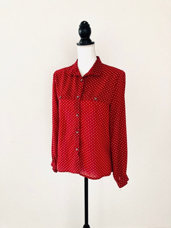 Retro Casual Red Blouse / Vintage 1980’s Polka Do… - image 1