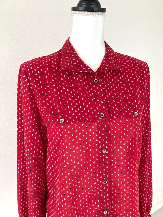 Retro Casual Red Blouse / Vintage 1980’s Polka Do… - image 4