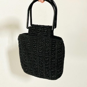 Bolso de mano con asa superior y cuentas negras / Bolso de noche formal vintage de moda elegante