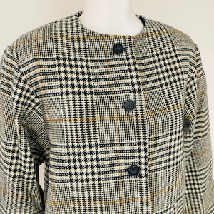 Vintage Houndstooth Wool Coat / 1960’s Retro Woolen Blazer Jacket Womans Size L