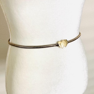 Vintage Golden Hearts Chain Belt / Stretchable Gold Tone Modern Metal 80&#39;s Waist Belt