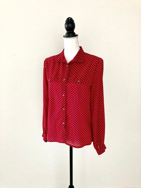 Retro Casual Red Blouse / Vintage 1980’s Polka Do… - image 6