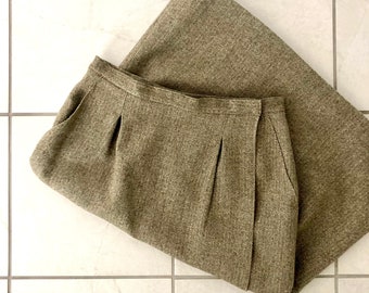 1980’s Wool Tweed Tan Skirt / Vintage High Waist Pencil Skirt Womans Size Small