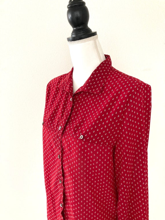 Retro Casual Red Blouse / Vintage 1980’s Polka Do… - image 7