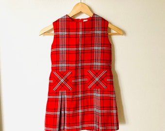 Vintage I Magnin Young Girls Dress / Red Plaid Jumper Size 5 Girls