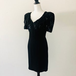 1980s Vintage Sequin Mini Dress: Black Rockstar Party Gown, X-Small