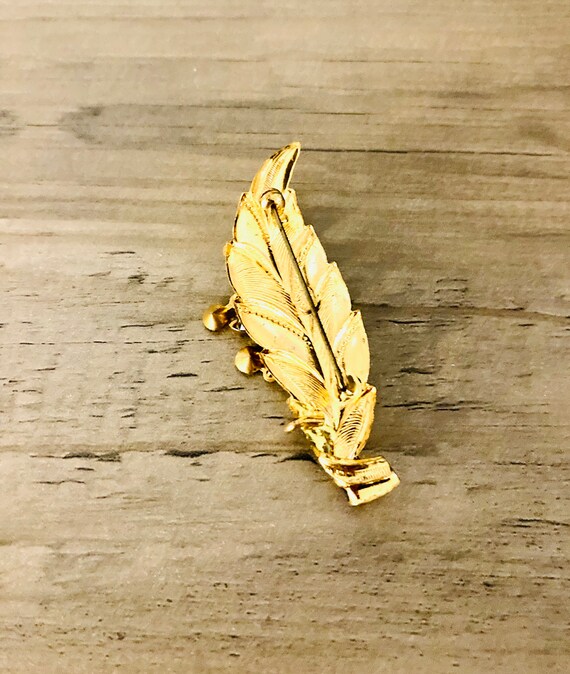 Vintage Leaf Brooch Pin / Fancy Rhinestone Black … - image 3