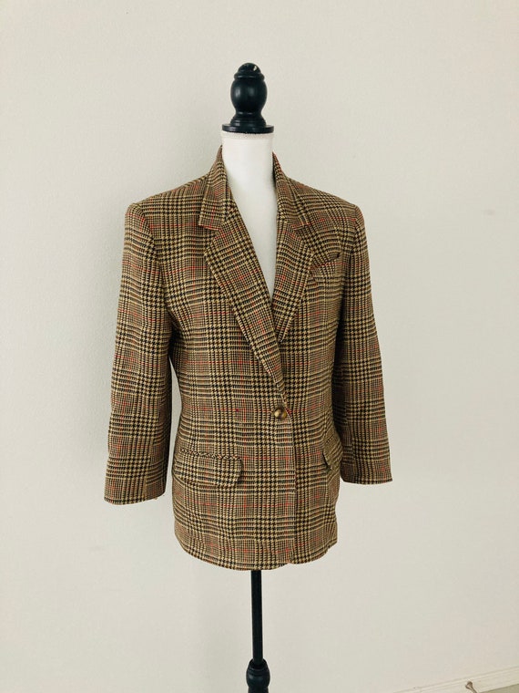1980’s Brown Wool Tweed Blazer / Vintage Houndstooth … - Gem