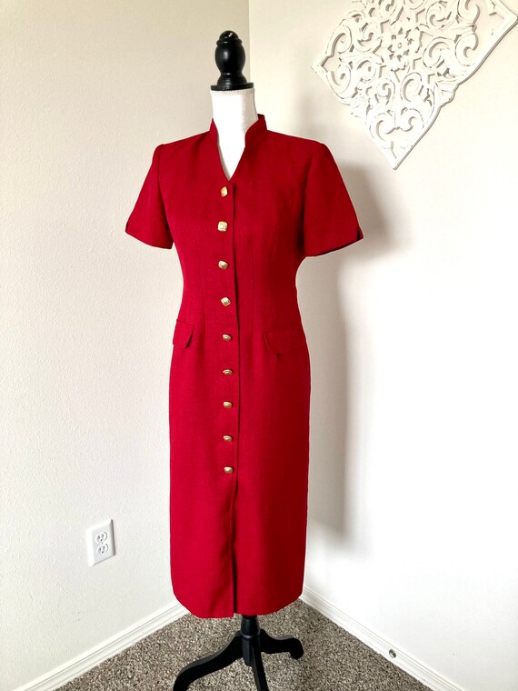 1980’s Red Classic Dress / Vintage Midi Lipstick … - image 6