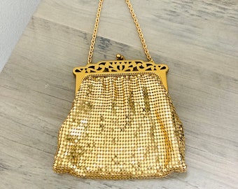 1940’s Whiting and Davis Evening Bag / Antique WWII Vintage Golden Fancy Mini Purse