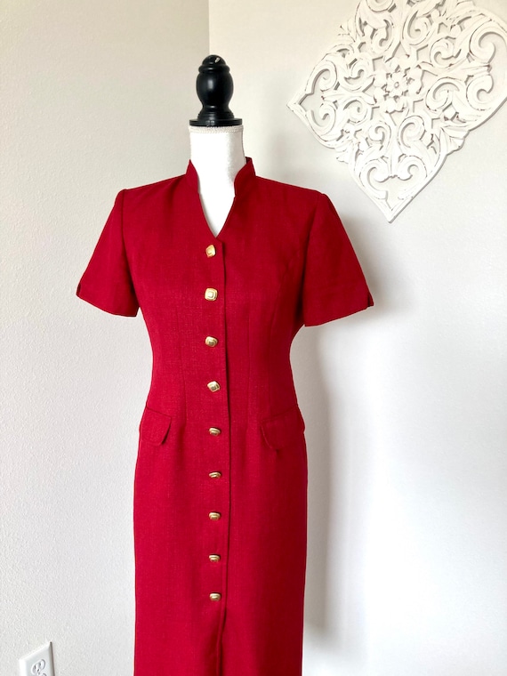 1980’s Red Classic Dress / Vintage Midi Lipstick … - image 2