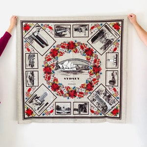 Vintage Australia Tapestry Art / NSW Linen Wall Hanging Home Decor Tablecloth Souvenir “Neil” Australian Famous Buildings Architecture