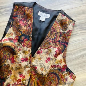 1990’s Paisley Rayon Vest / Vintage Retro Sleeveless Jacket Best Womans Size Small