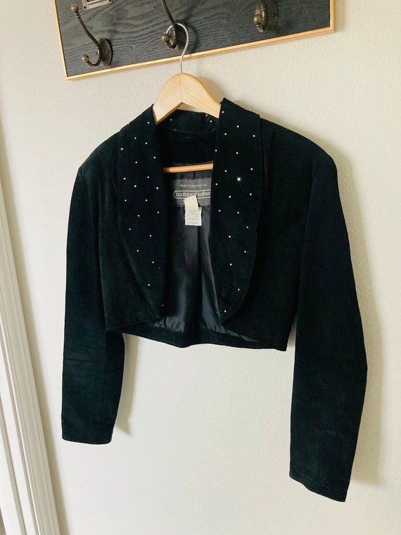 Black Genuine Leather Crop Jacket / Vintage 1980’s