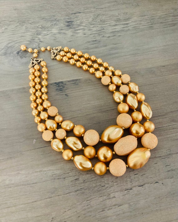 Champagne Beaded Necklace / Vintage 1960’s Layere… - image 4