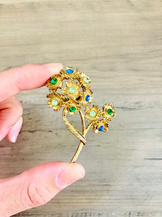 1970’s Golden Brooch Pin / Vintage Blue and Green… - image 1